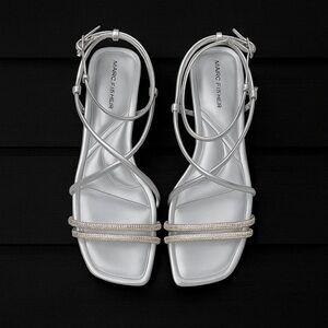 Marc Fisher Silver Rhinestone Strappy Sandals Sz 8M NWOT